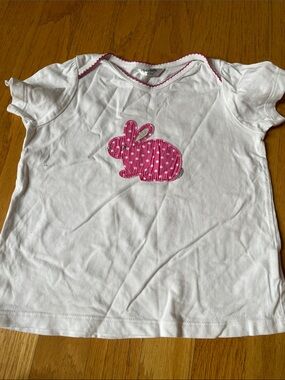 White Kids Short Sleeve Tee with Pink Bunny Applique